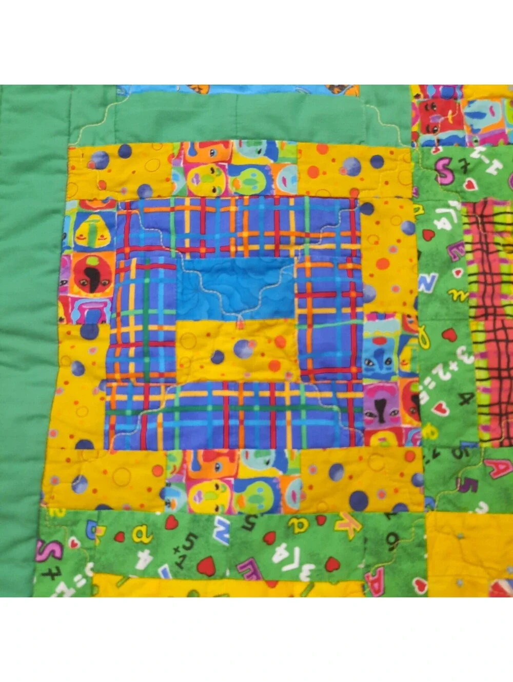 Vintage Patchwork Kids baby Quilt Handmade Nursery Bedding Primary bright colors